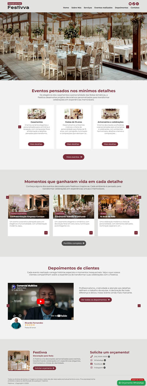 Página inicial completa Festivva- Site para empresa de decoração de festas